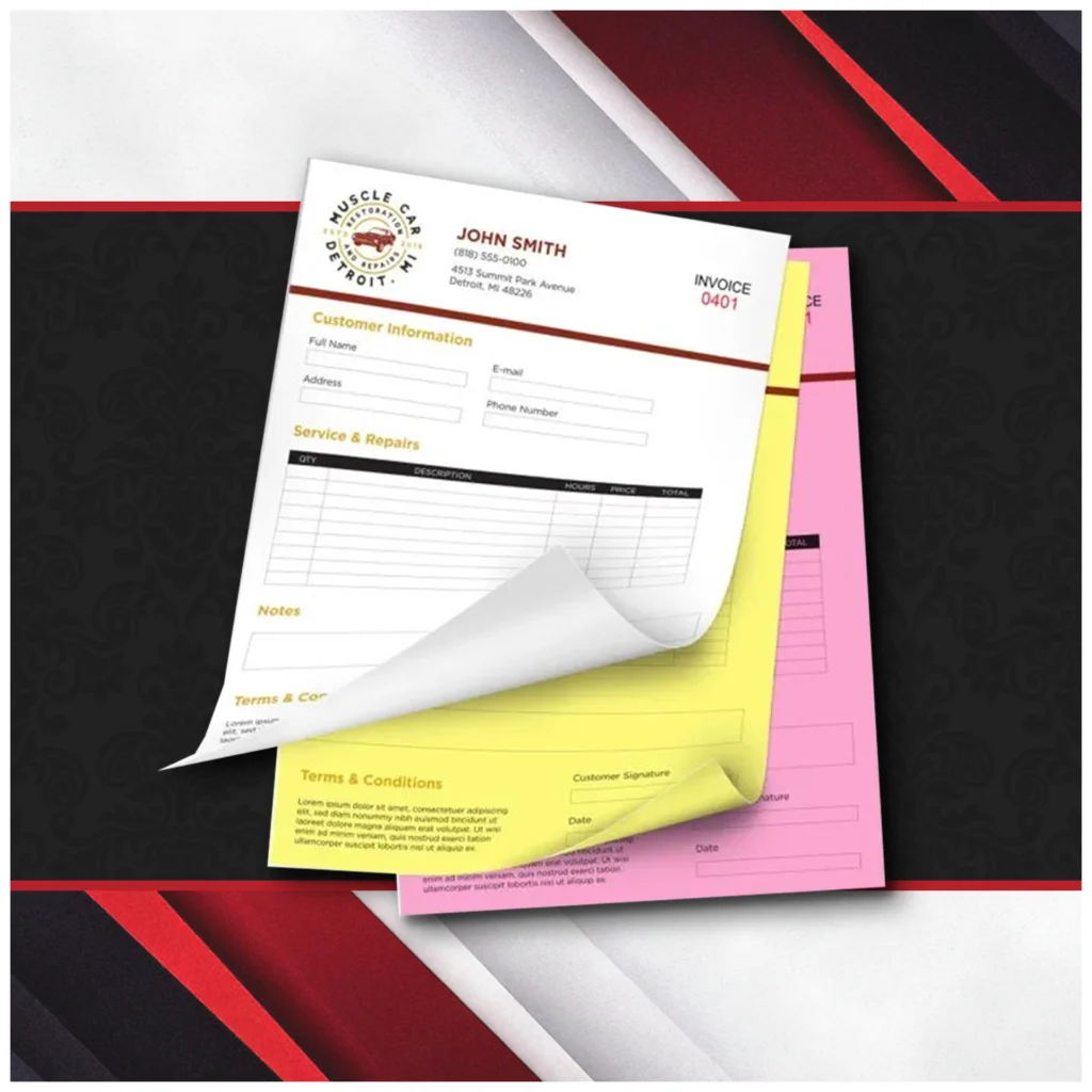 NCR Form Invoice Non Carbon Work Order Numbered Book Printing Bastrop TX